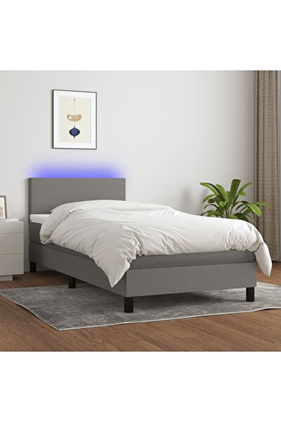 Concept Κρεβάτι με ελατήρια, στρώμα και LED, σκούρο γκρι, 90x200 cm, ύφασμα