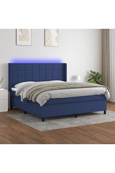 Concept Κρεβάτι με ελατήρια, στρώμα και LED, μπλε, 180x200 cm, ύφασμα