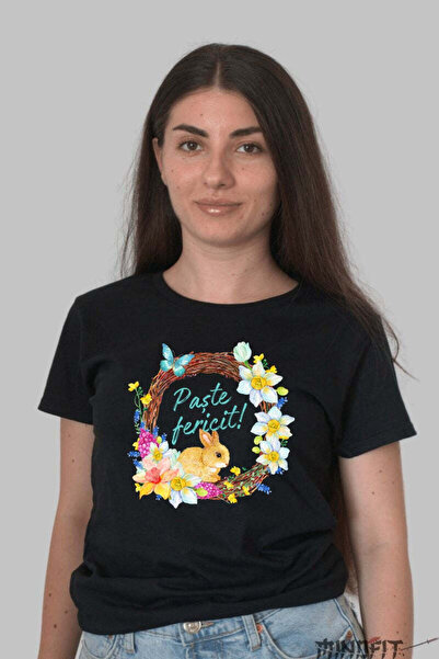 GILDAN Happy Easter T-shirt with Bunny, Flowers and Butterflies, Crown
