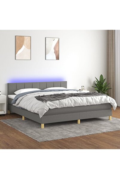 Concept Κρεβάτι με ελατήρια, στρώμα και LED, σκούρο γκρι, 180x200 cm, ύφασμα