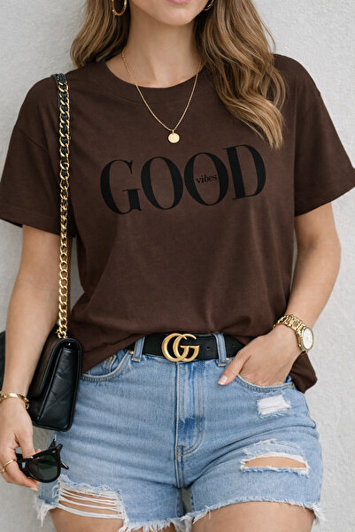 ArtYus Μπλουζάκι Good Vibes Text με τύπωμα Unisex oversized – Μπλουζάκι με Μί...