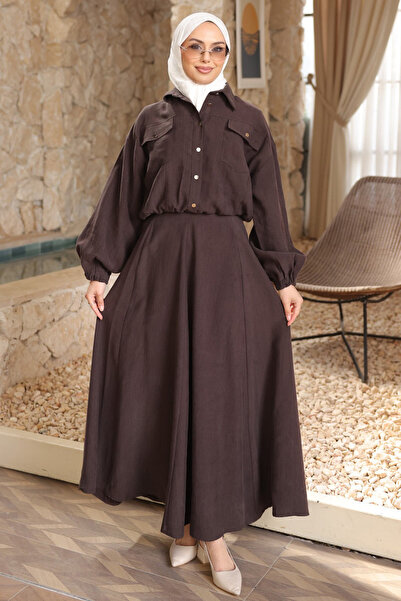 İmajButik Κοστούμι Καφέ Μπουφάν Φούστα