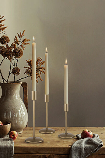 AA HomeLight 3'lü Üçlü Eskitme Şamdan Mumluk Dekoratif Ev Dekorasyon Paslanmaz