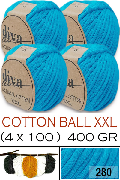 Diva İplik Bumbac natural XXL - 4 mm, șuvițe de macrameu fire -280 Turcoaz de...