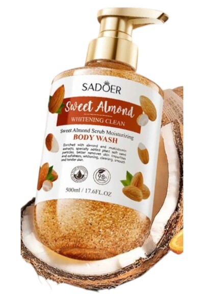 SADOER Sweet Almond Whitening Clean Scrub Moisturizing Body Wash (500ml).