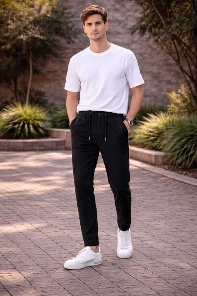 ANATOLIATEKSTILE Men's Casual Pants – Elastic Waist with Drawstring and Butto...