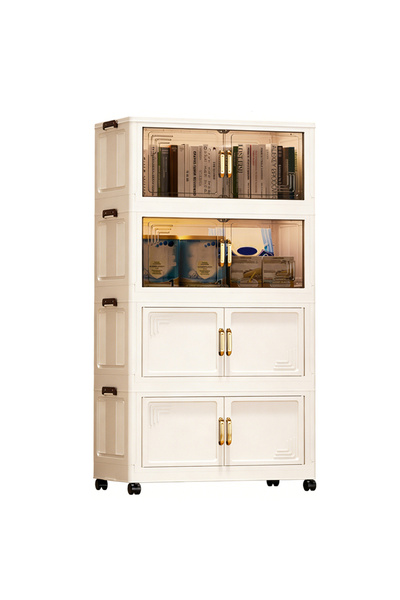 Sumkyle Stackable Storage Bins with Doors and Wheels, Collapsible Plastic Sto...