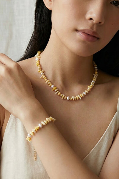 PETEK AKSESUAR Dal Mercan Natural Stone Baroque Pearl Necklace and Bracelet