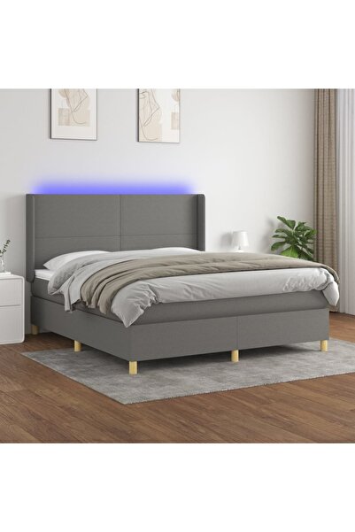 Concept Κρεβάτι με ελατήρια, στρώμα και LED, σκούρο γκρι, 160x200 cm, ύφασμα