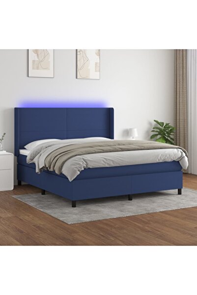Concept Κρεβάτι με ελατήρια, στρώμα και LED, μπλε, 180x200 cm, ύφασμα