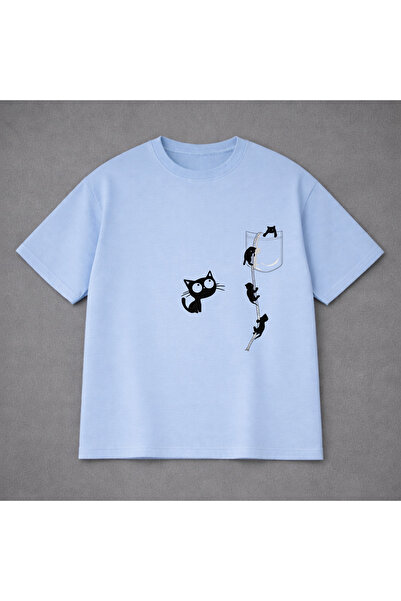 VODEXA Unisex Oversized T-Shirt Climbing Cats B Printed 100% P Cotton T-Shirt...