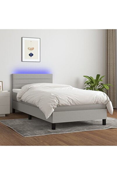 Concept Κρεβάτι με ελατήρια, στρώμα και LED, ανοιχτό γκρι, 100x200 cm, ύφασμα
