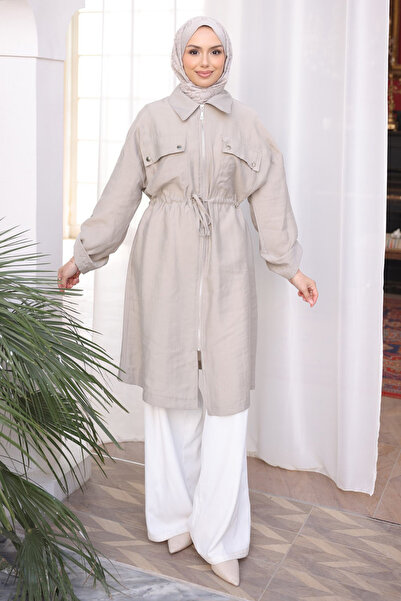 İmajButik غطاء جابريا مزدوج بجيوب بحزام خصر حجري