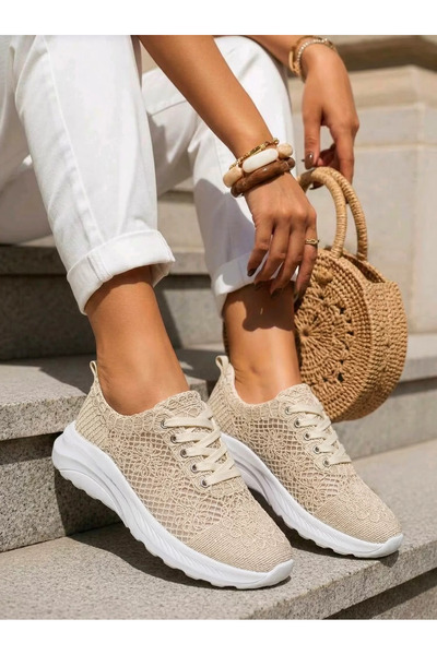 Zaira Women's beige textile sneakers Yuri #24657 - 40