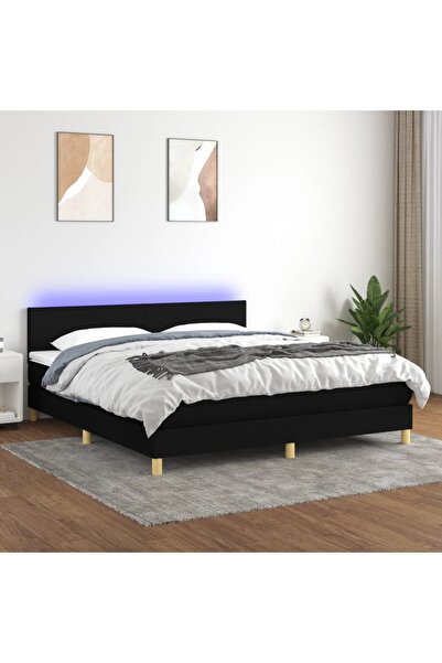 Concept Κρεβάτι με ελατήρια, στρώμα και LED, μαύρο, 180x200 cm, ύφασμα