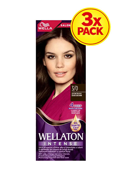 Wellaton 3x PACK Permanent hair dye 3/0 Dark Satin, 110ml