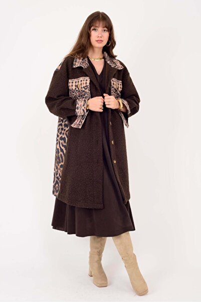 Park Moda A3790 Leopard Detail Felt Coat