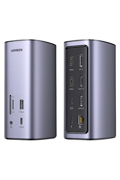 Ugreen Hub multifuncțional, USB, Type-C, HDMI, RJ45, PD100W, 8K@30Hz, CM555, Gri