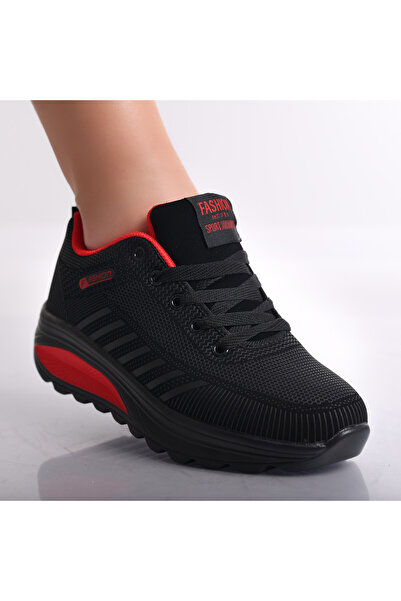 ALOGO Women's Lulea Textile Sneakers, Black/Red, Size 39