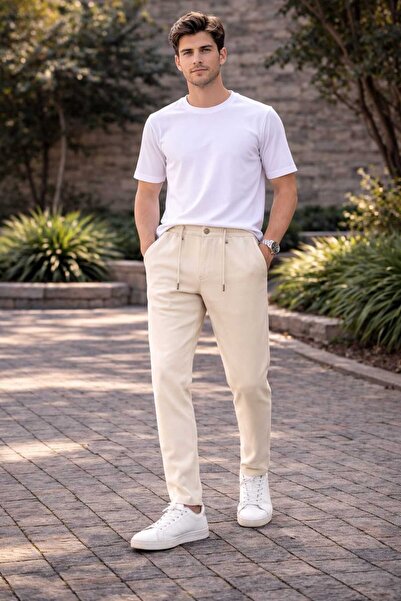 ANATOLIATEKSTILE Men's Casual Pants – Elastic Waist with Drawstring and Butto...