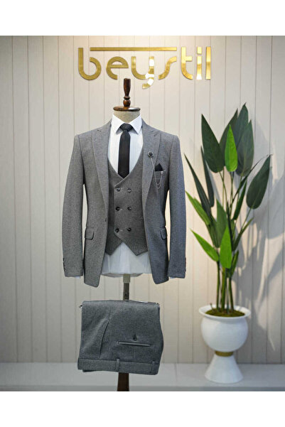 Beystil Sivri Yaka Koyu Gri Takım Elbise Elanor- Slim Fit