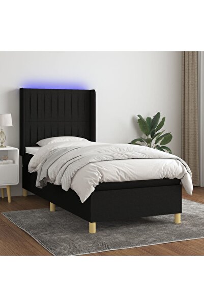 Concept Κρεβάτι με ελατήρια, στρώμα και LED, μαύρο, 90x200 cm, ύφασμα