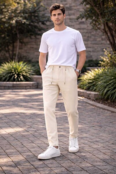 ANATOLIATEKSTILE Men's Casual Pants – Elastic Waist with Drawstring and Butto...