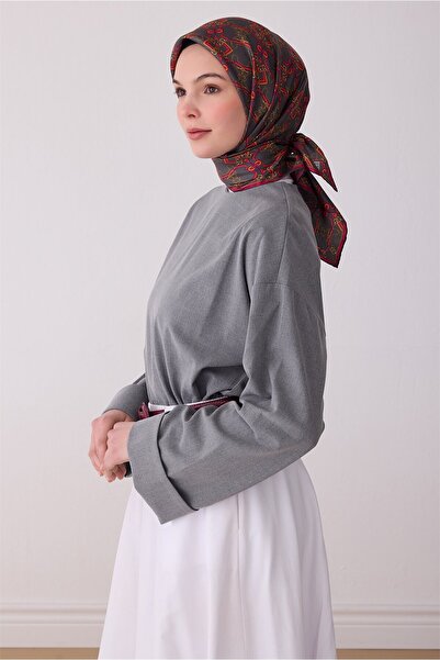 Belli Çok Renkli Çiçek Desen %100 Twill İpek Eşarp 4306-84