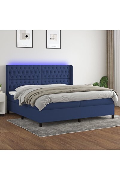 Concept Pat cu arcuri, saltea și LED, albastru, 200x200 cm, textil