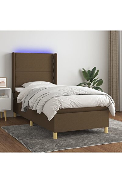 Concept Pat cu arcuri, saltea și LED, maro închis, 100x200 cm, textil