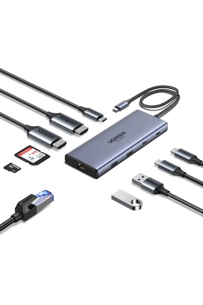 Ugreen USB-C Hub with 3x Type-C, 2x USB-A, 2x HDMI, RJ45, TF, SD Card, PD100W...