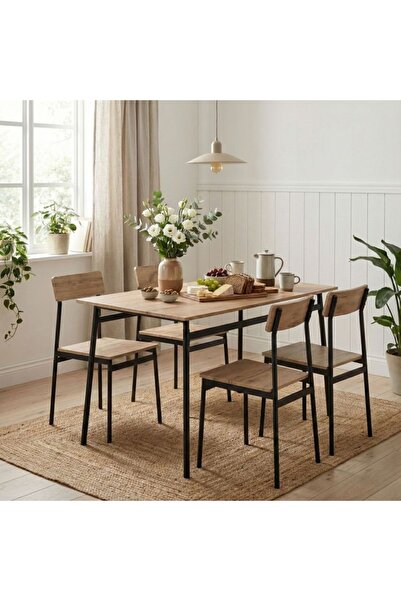 Selgot Set Masa Si 4 Scaune Pentru Sufragerie, Bucatarie, MALMO, Culoare Maro...