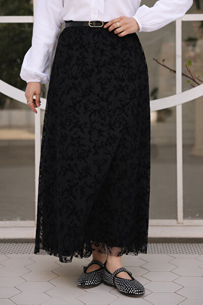 İmajButik Black Bel Belt Li Lined Flock Tulle Skirt