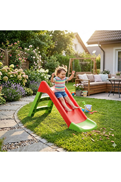 Eom Tobogan copii, cu scara polietilena, rosu cu verde 132.5 x 45.5 x 67 cm