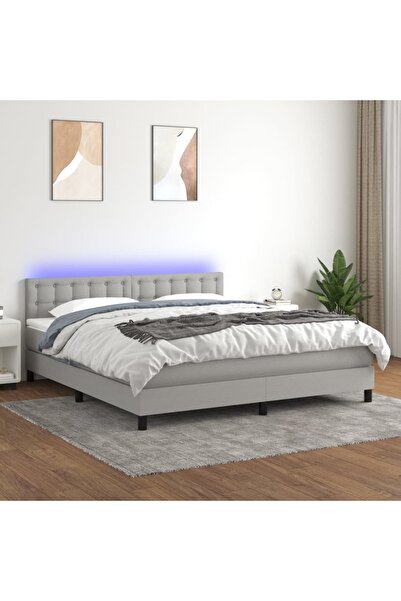 Concept Κρεβάτι με ελατήρια, στρώμα και LED, ανοιχτό γκρι, 160x200 cm, ύφασμα