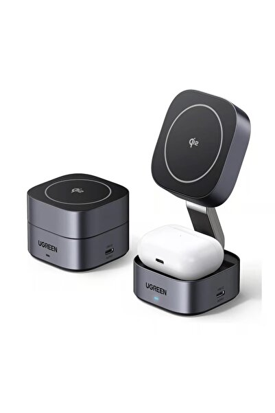 Ugreen Încărcător wireless pliabil 2 în 1, 15 W, cablu, 1 m, W702, negru