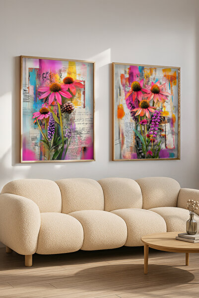 STARYUNA Wooden Framed Colorful Flower Modern Art Double Painting Set Yuna662
