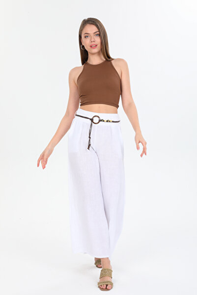 della moor Women's Italian İp Ke Belt Wide Leg Ke Linen Antolon Size 40 - 44