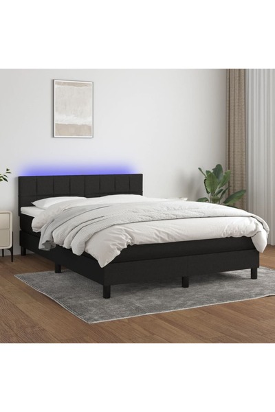 Concept Κρεβάτι με ελατήρια, στρώμα και LED, μαύρο, 140x200 cm, ύφασμα