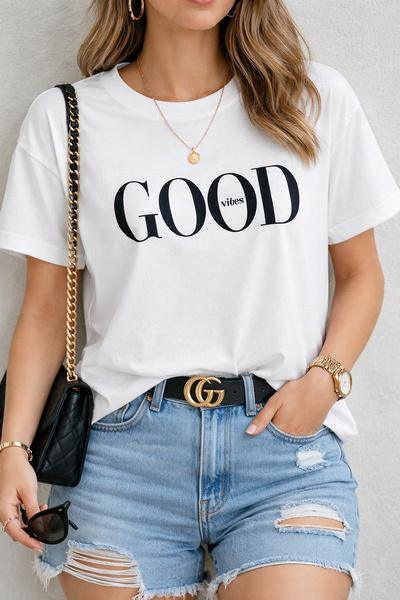 ArtYus Μπλουζάκι Good Vibes Text με τύπωμα Unisex oversized – Μπλουζάκι με Μί...