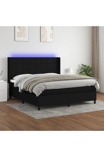 Concept Pat cu arcuri, saltea și LED, negru, 160x200 cm, textil