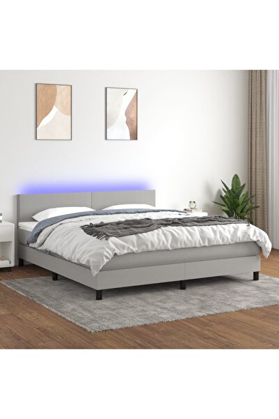 Concept Κρεβάτι με ελατήρια, στρώμα και LED, ανοιχτό γκρι, 160x200 cm, ύφασμα