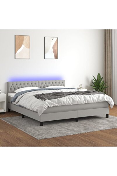 Concept Κρεβάτι με ελατήρια, στρώμα και LED, ανοιχτό γκρι, 160x200 cm, ύφασμα
