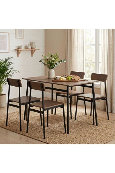 Selgot Set masă cu 4 scaune pentru living, bucătărie, MALMO, culoare maro închis