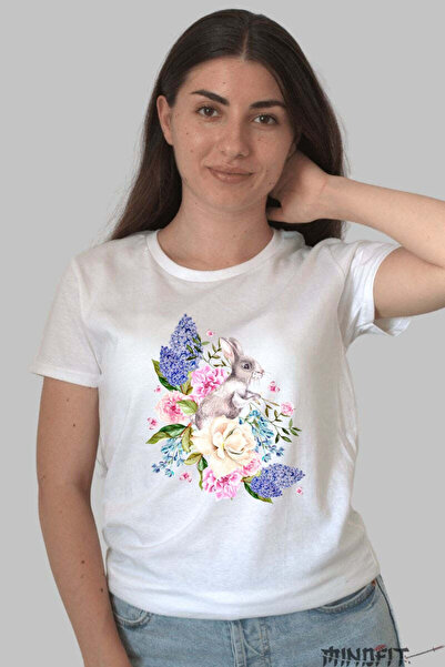 GILDAN Happy Easter Bunny T-Shirt Surrounded By Flowers