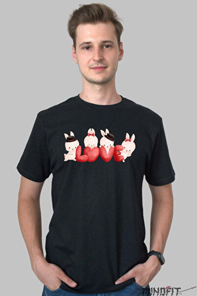 GILDAN Tricou Iepurasi Dragoste Design Jucaus Cu Iepurasi Si Litere