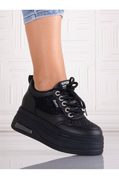 ALOGO Women's Platform Sneakers Black from Danisia Ecological Leather, Size 40