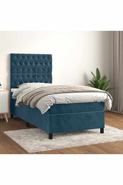 Concept Pat box spring cu saltea, albastru închis, 100x200 cm, catifea