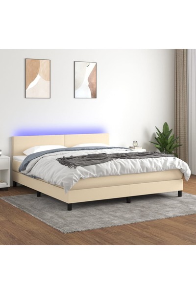 Concept Pat cu arcuri, saltea și LED, crem, 160x200 cm, textil