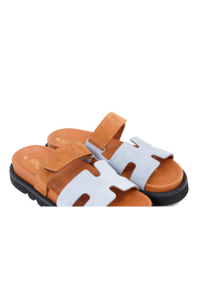 ANNASIA SHOES ADA Slipper - Blue/Brown Leather